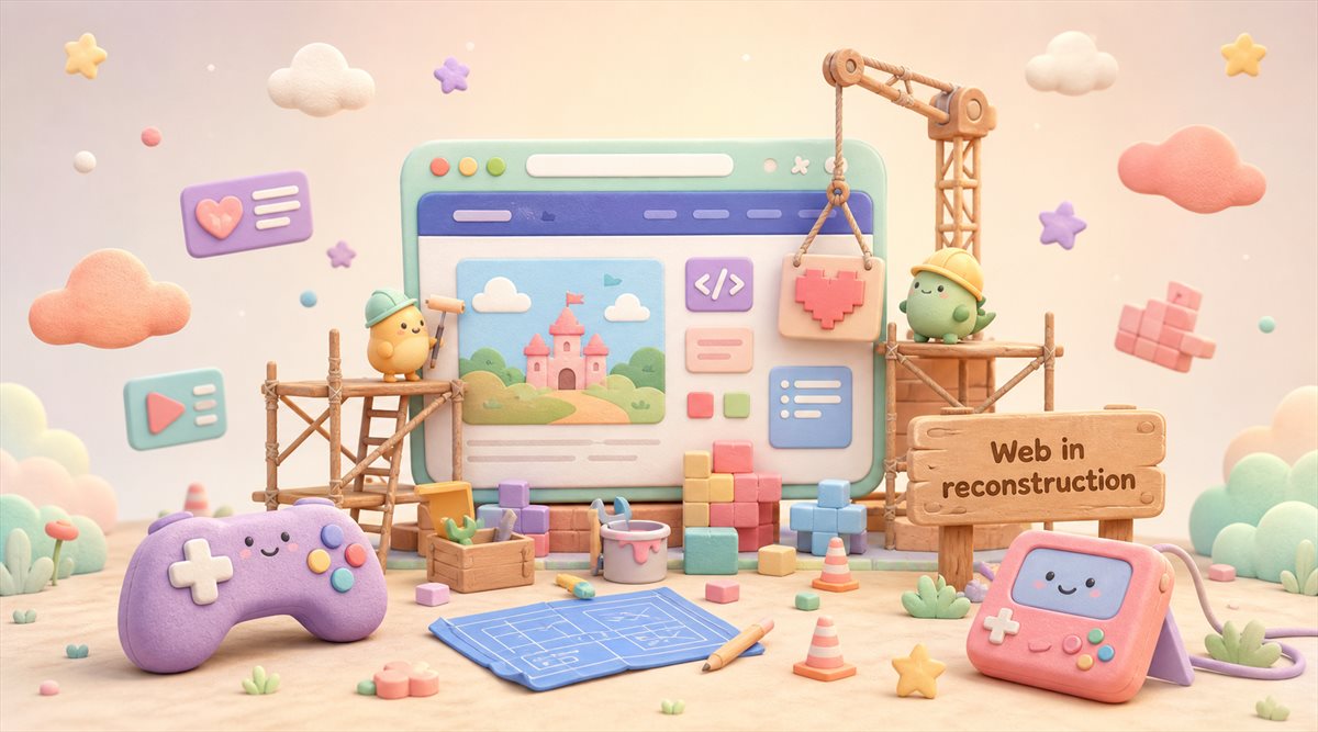 Roztomilá pastelová ilustrace herního webu ve výstavbě